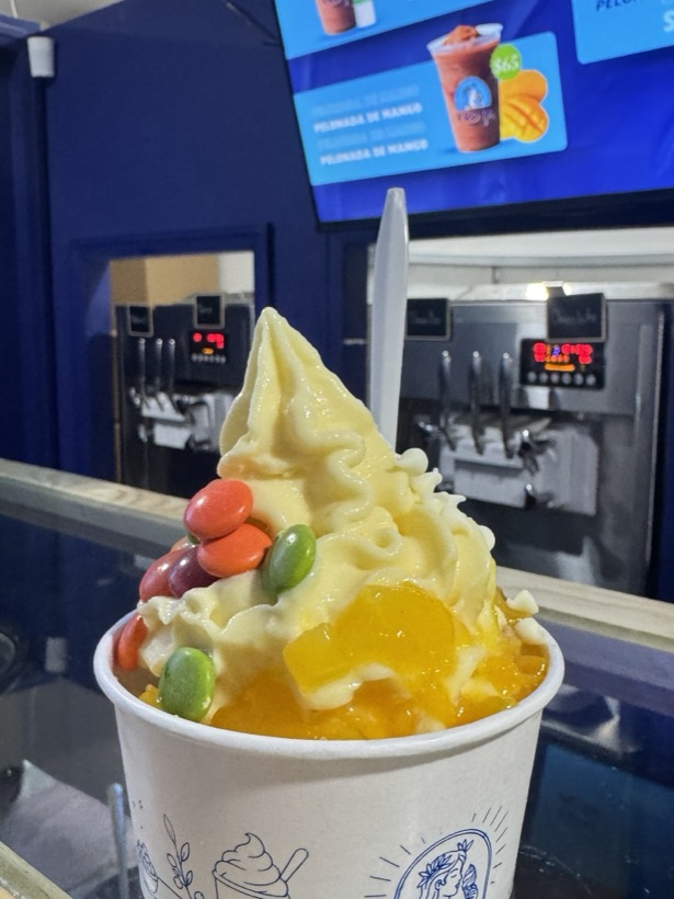 Vaso de mango con lunetas de colores y durazno